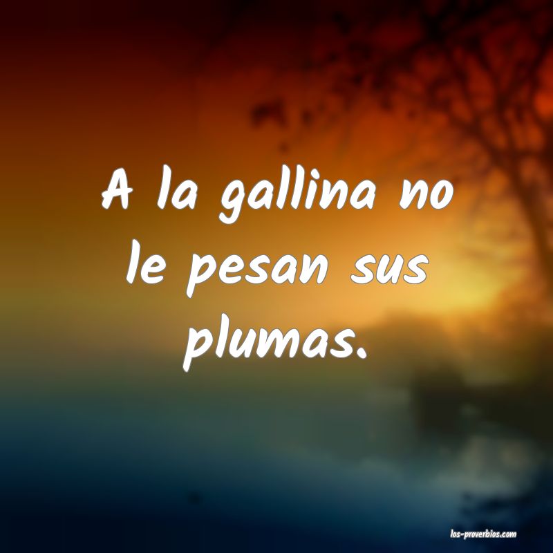 A la gallina no le pesan sus plumas.
