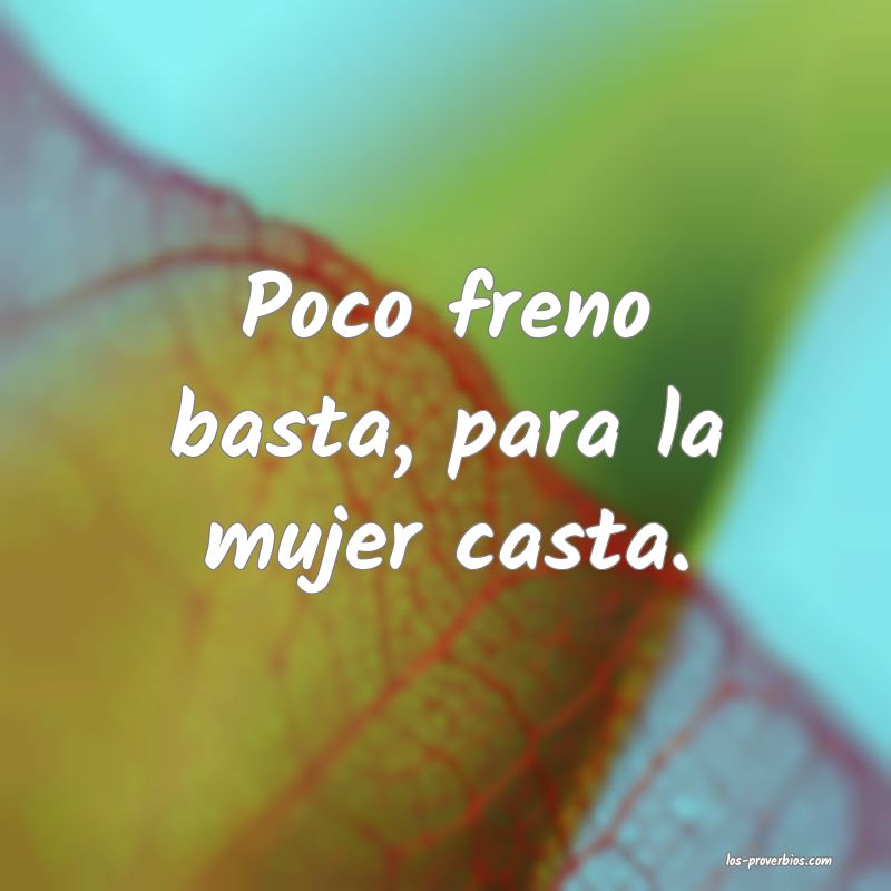 Poco freno basta, para la mujer casta.
