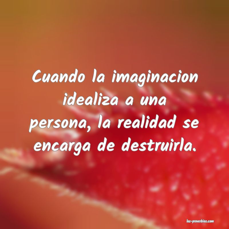 Cuando la imaginacion idealiza a una persona, la realidad se encarga de destruirla.
