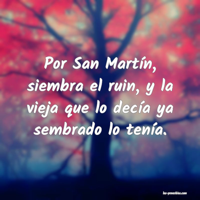 Por San Martín, siembra el ruin, y la vieja que lo decía ya sembrado lo tenía.

